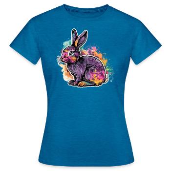 Ostern Osterhase Feldhase - Frauen T-Shirt - Antikblaues Saphir meliert - Vorne - AI Model Female 172 dark (172cm)