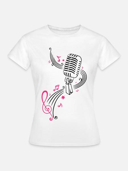 Retro microphone with music notes and clef. - Women's T-Shirt - white