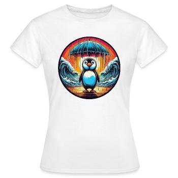 Moses Pinguin mit Regenschirm teilt das Meer - Frauen T-Shirt - Weiß - Vorne - AI Model Female 172 dark (172cm)