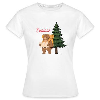 Explore Camping Shirt – Bear in the Woods - T-shirt Femme - blanc - Devant - AI Model Female 172 dark (172cm)