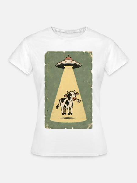 Gelassene Kuh im UFO Strahl - Frauen T-Shirt - Weiß
