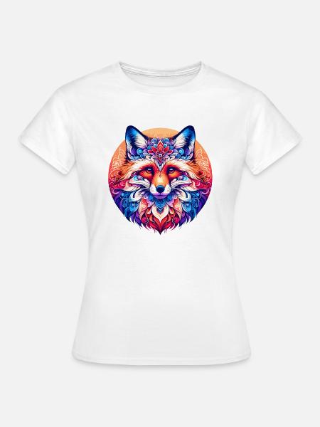 Vibrant Fox Mandala : oeuvre florale lunatique - T-shirt Femme - blanc