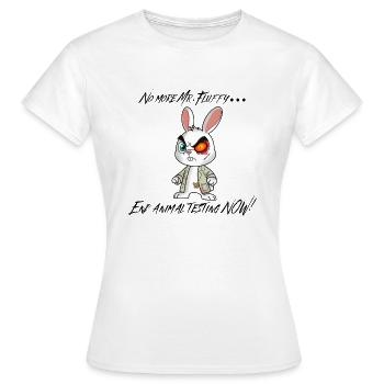 Plus jamais m. Fluffy - Mettez fin aux tests sur les animaux maintenant ! - T-shirt Femme - blanc - Devant - AI Model Female 172 dark (172cm)