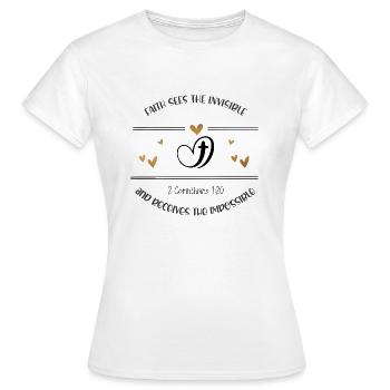 Christian Design Faith receives the impossible - Women's T-Shirt - white - Front - AI Model Female 172 dark (172cm)
