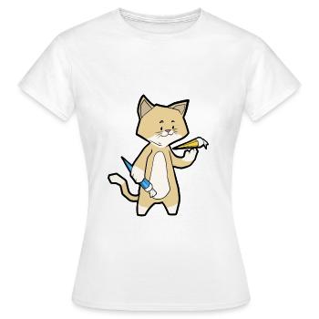 Katze mit Zuckertüte Einschulung Schulanfang Cool - Frauen T-Shirt - Weiß - Vorne - AI Model Female 172 dark (172cm)