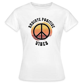 Hippie Peace Zeichen Frieden Blumen Blumenkind - Frauen T-Shirt - Weiß - Vorne - AI Model Female 172 dark (172cm)