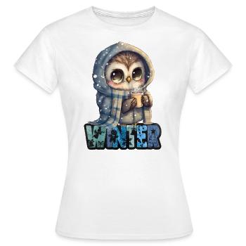 Winter Eule mit heißen Becher Kakao Schnee - Frauen T-Shirt - Weiß - Vorne - AI Model Female 172 dark (172cm)