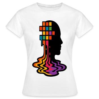 Regenbogen Pixel Schmelz Porträt - Frauen T-Shirt - Weiß - Vorne - AI Model Female 172 dark (172cm)