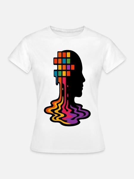 Regenbogen Pixel Schmelz Porträt - Frauen T-Shirt - Weiß