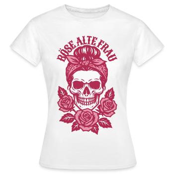 Evil Old Woman - Skull - Roses - Saying - Women's T-Shirt - white - Front - AI Model Female 172 dark (172cm)