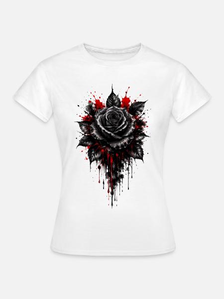 Rose, Schwarze Rose, Rose & Blumen - Frauen T-Shirt - Weiß