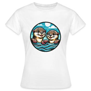 Deux drôles d’amis loutres pour la vie - T-shirt Femme - blanc - Devant - AI Model Female 172 dark (172cm)
