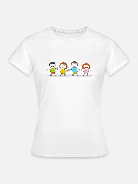 Menschen - Strichmännchen Kinder - Frauen T-Shirt - Weiß