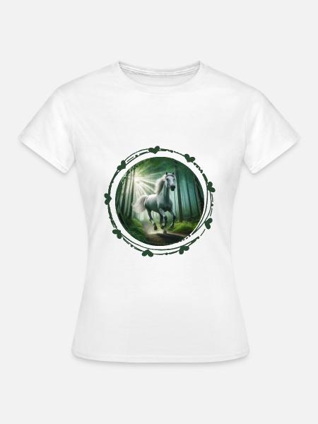 Pferde reiten Mädchen und Frauen durch den Wald - Frauen T-Shirt - Weiß