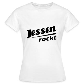 Jessen rockt - Textdesign mit Stadtnamen - Frauen T-Shirt - Weiß - Vorne - AI Model Female 172 dark (172cm)