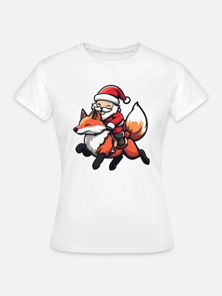 Fuchs Weihnachtsmann Cartoon - Frauen T-Shirt - Weiß