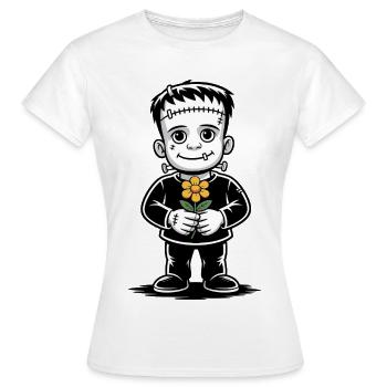Cute Stitched Monster Boy with Orange Flower - Women's T-Shirt - white - Front - AI Model Female 172 dark (172cm)
