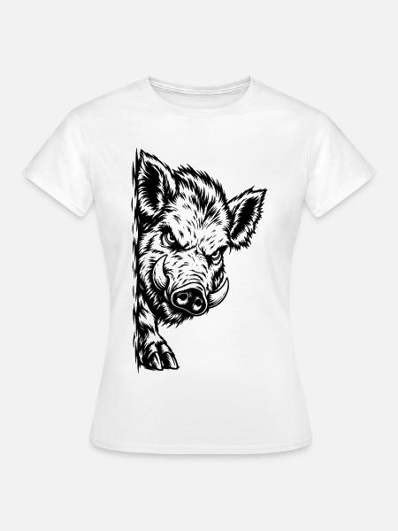 Wütender Keiler – Schwarze Wildschwein Gravur - Frauen T-Shirt - Weiß