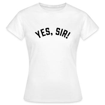 "Yes, sir!" college style black - Women's T-Shirt - white - Front - AI Model Female 172 dark (172cm)