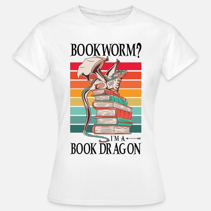 Dragons Books Dragons Reading Bookworm - T-skjorte for kvinner - hvit