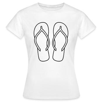 sandalen 2 schuhe paar flip flops fuesse anziehen - Frauen T-Shirt - Weiß - Vorne - AI Model Female 172 dark (172cm)