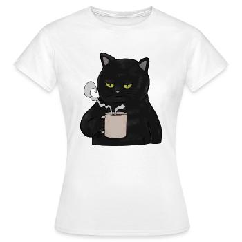 Chat noir grincheurs avec café muffins du matin - T-shirt Femme - blanc - Devant - AI Model Female 172 dark (172cm)