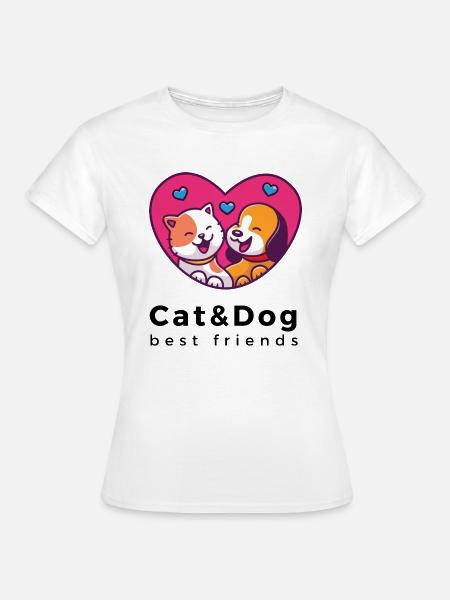 T-Shirt Katze und Hund bester Freund niedlich kawaii - Frauen T-Shirt - Weiß