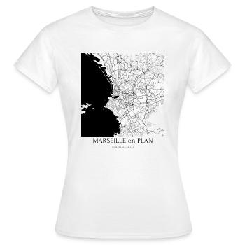 MARSEILLE en PLAN § - T-shirt Femme - blanc - Devant - AI Model Female 172 dark (172cm)