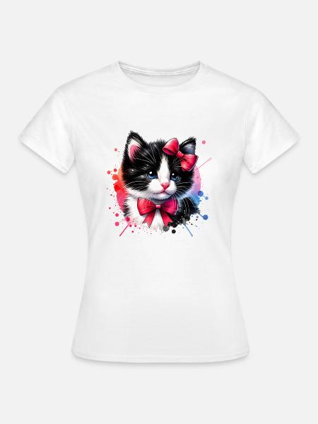Katze Katzen Motiv Kunst Cat Design Kätzchen Miau - Frauen T-Shirt - Weiß
