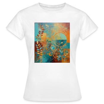 Abstrakte Komposition mit Blättern und Kreisen - Frauen T-Shirt - Weiß - Vorne - AI Model Female 172 dark (172cm)
