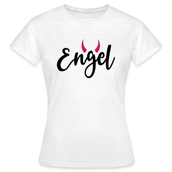 Kleiner Engel + Teufel Hörner launisch lieb frech - Frauen T-Shirt - Weiß - Vorne - AI Model Female 172 dark (172cm)