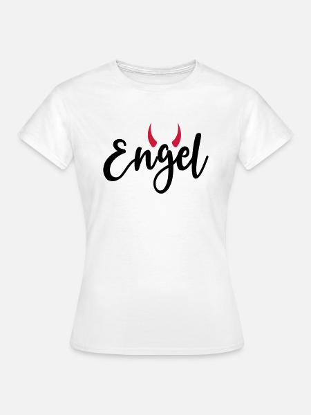 Kleiner Engel + Teufel Hörner launisch lieb frech - Frauen T-Shirt - Weiß