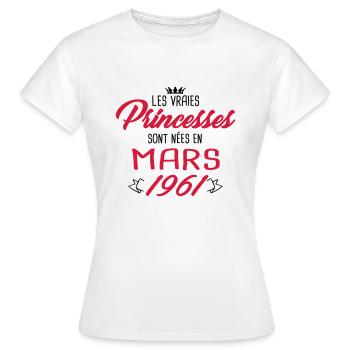 Princesses nées en mars 1961 - T-shirt Femme - blanc - Devant - AI Model Female 172 dark (172cm)