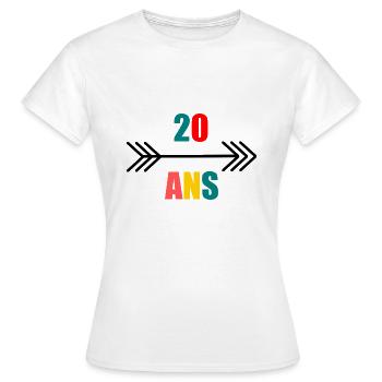 20 ANS,20e ANNIVERSAIRE,ANNIVERSAIRE 20 ANS,20 - T-shirt Femme - blanc - Devant - AI Model Female 172 dark (172cm)
