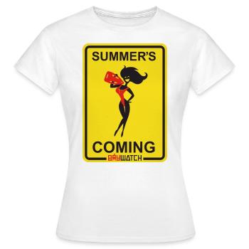 Baywatch Schild Summer´s Coming - Frauen T-Shirt - Weiß - Vorne - AI Model Female 172 dark (172cm)