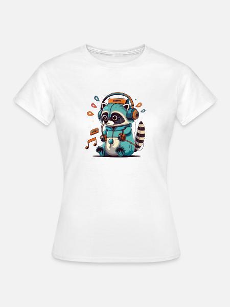 Waschbär DJ Kapuzenpullover in Aqua Neon - Frauen T-Shirt - Weiß
