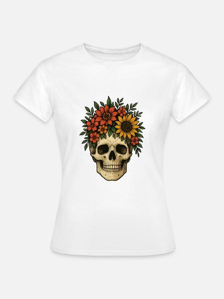 Blumiger Schädel - Frauen T-Shirt - Weiß