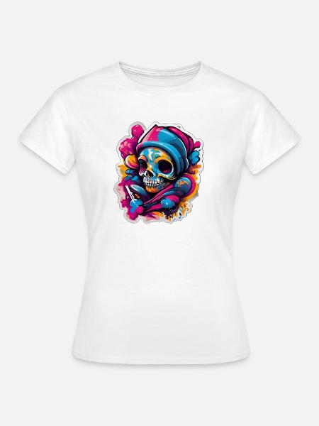 Farbenfroher Skull Street Kunstkarneval - Frauen T-Shirt - Weiß