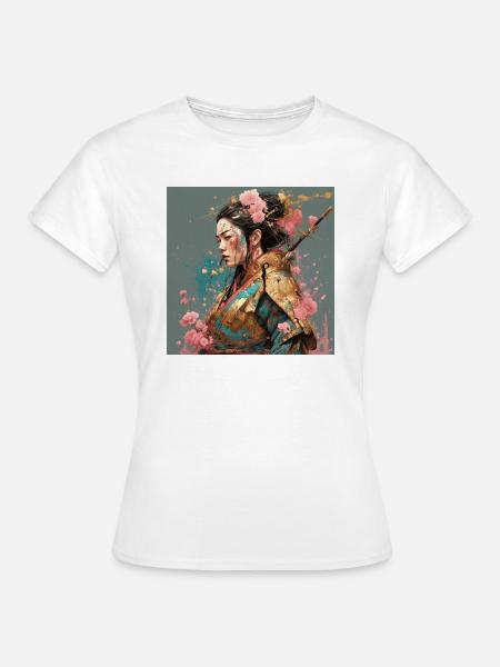 Samurailady mit Kirschblüten - Frauen T-Shirt - Weiß