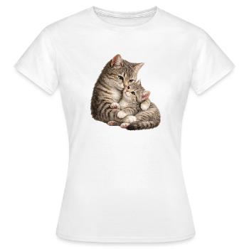 Mom cat cuddles with her sweet cute kitten - Women's T-Shirt - white - Front - AI Model Female 172 dark (172cm)