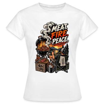 Viande, Feu, Paix, BBQ - T-shirt Femme - blanc - Devant - AI Model Female 172 dark (172cm)