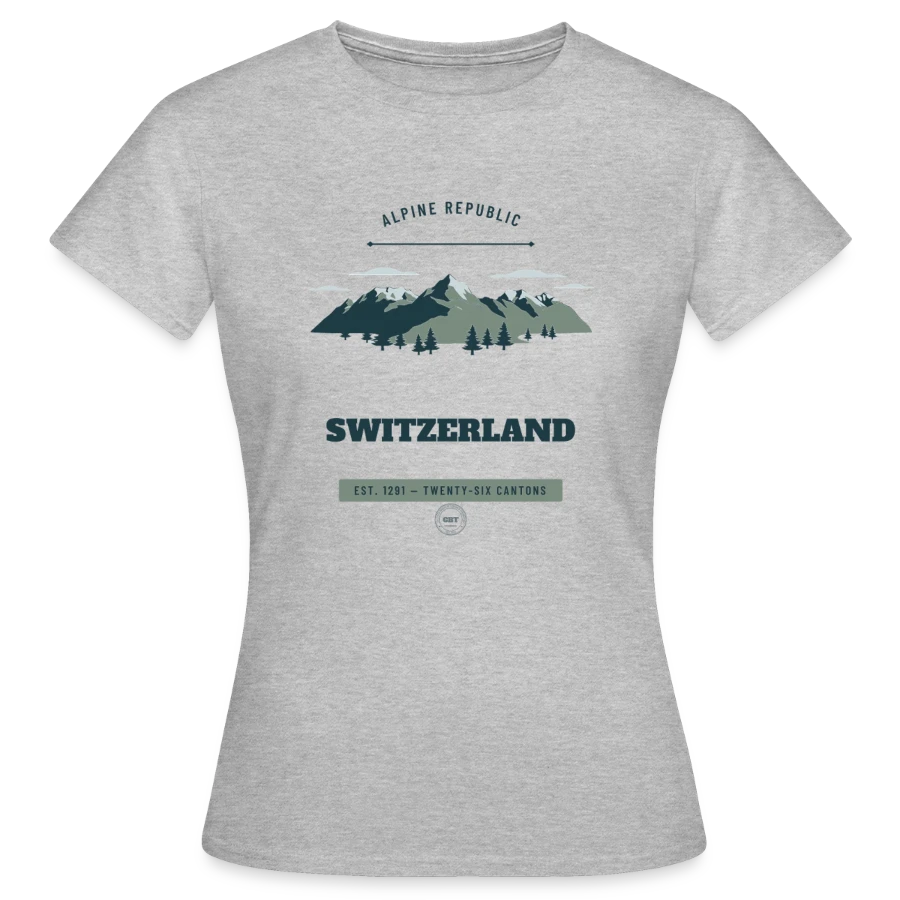 Switzerland badge on a women's t-shirt, heather grey