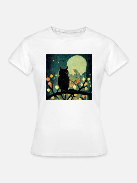Eule im Mondschein - Frauen T-Shirt - Weiß