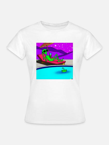 Alien am Pool - Frauen T-Shirt - Weiß