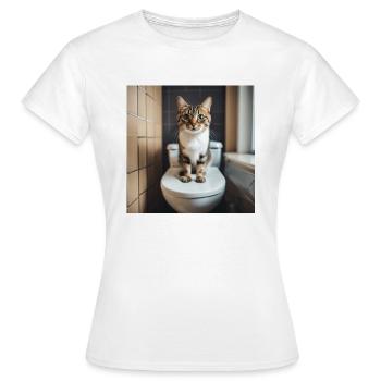 Katze im Klo - Frauen T-Shirt - Weiß - Vorne - AI Model Female 172 dark (172cm)