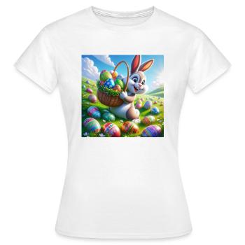 a cheerful easter bunny on a green meadow - Women's T-Shirt - white - Front - AI Model Female 172 dark (172cm)