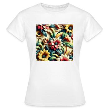 Blumenmuster 3D Effekt - Frauen T-Shirt - Weiß - Vorne - AI Model Female 172 dark (172cm)
