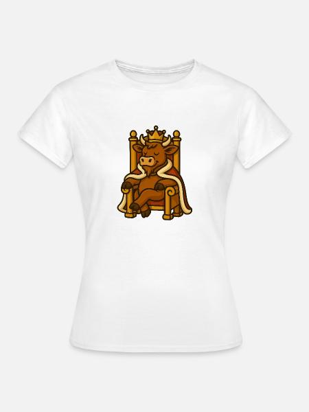 Kuh mit Krone auf Thron - Frauen T-Shirt - Weiß