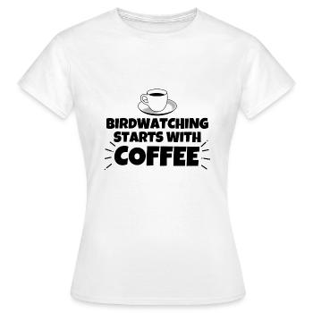Birds watching funny saying coffee - Women's T-Shirt - white - Front - AI Model Female 172 dark (172cm)