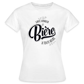 Santé, Bonheur et Bière - Idée cadeau humour bière - T-shirt Femme - blanc - Devant - AI Model Female 172 dark (172cm)